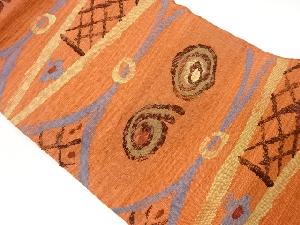 手織り真綿紬幾何学模様織出し名古屋帯